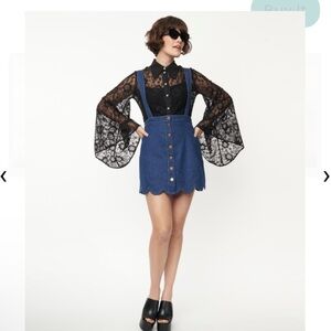 Unique vintage smak parlour  jean Suspender skirt dress size 1x